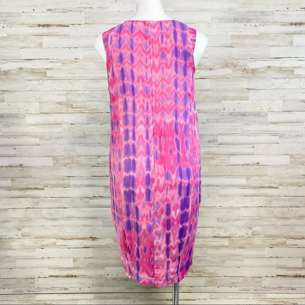 Anne Klein Collection Tie Dye Dress Womens Size 2 Pink Shift Silk Cotton Blend - Picture 9 of 16